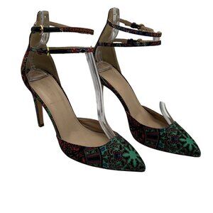 J. Crew Womens 8 Silky Pump Pointed Toe Ankle Straps Leather Lining Italy Made